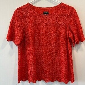 Women's J Crew Red Lace Short Sleeve Size XS Shirt EUC Sheer Holiday Preppy